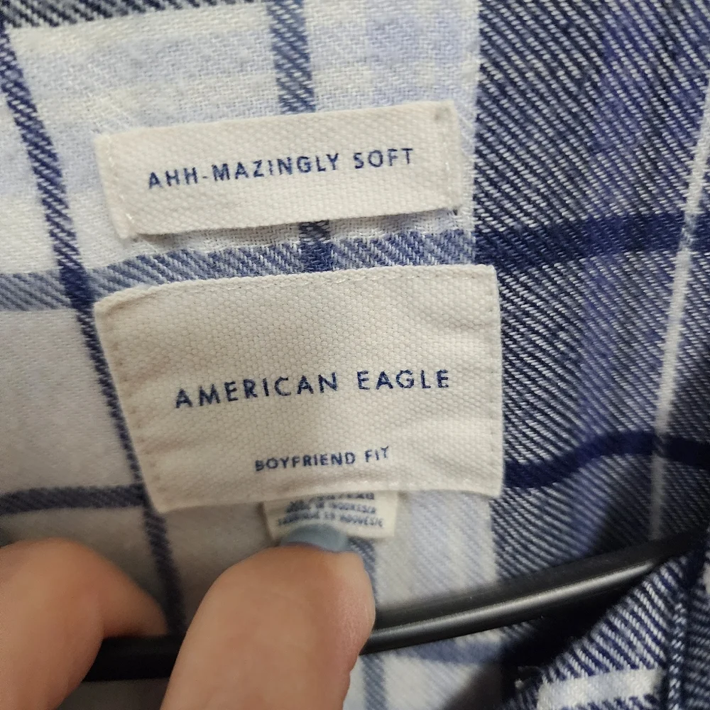 Blue and White Checkered Flannel Shirt - Picture 2 of 7